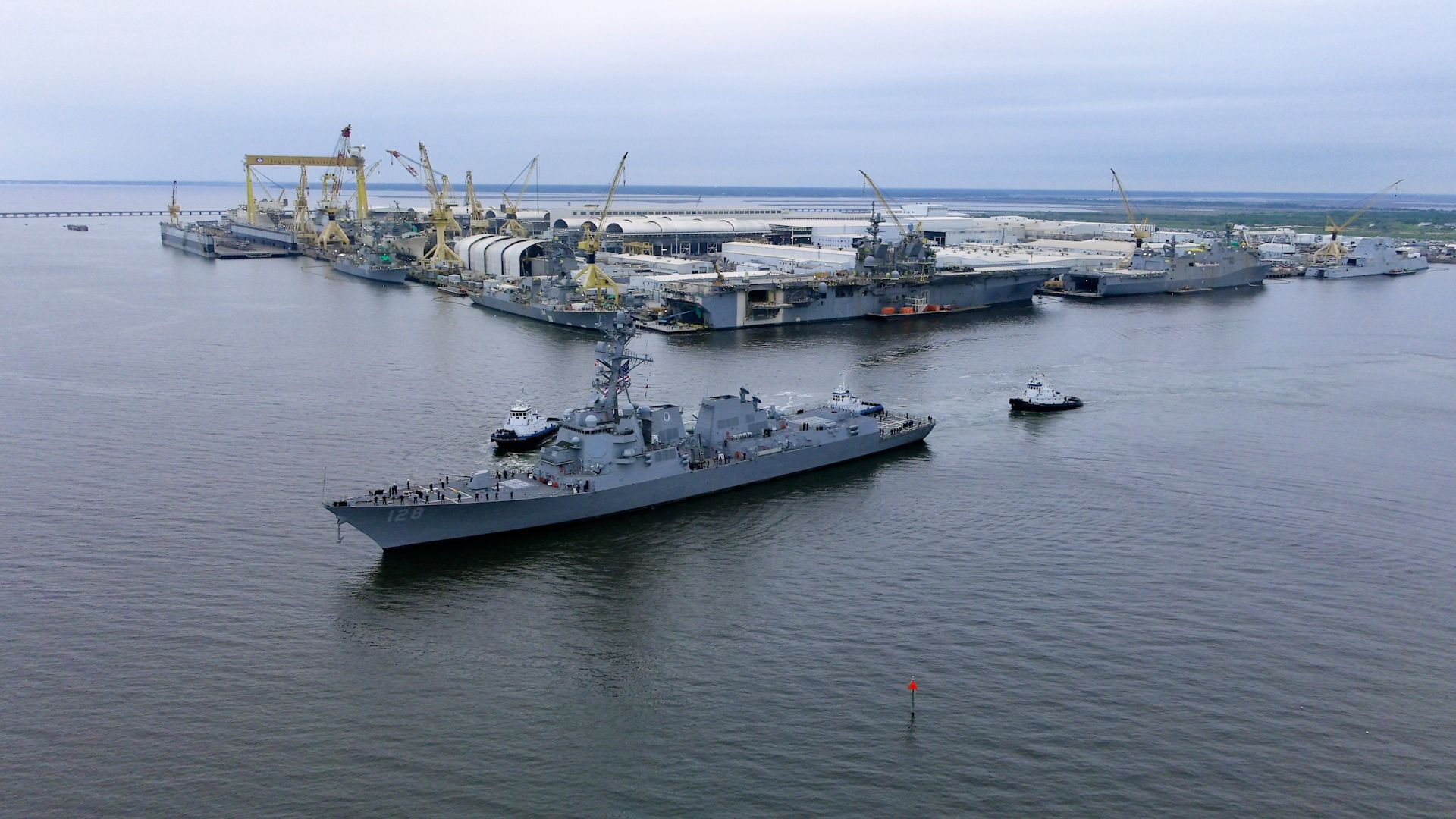 Flight III Destroyer Ted Stevens (DDG 128) Sails Away from HII's